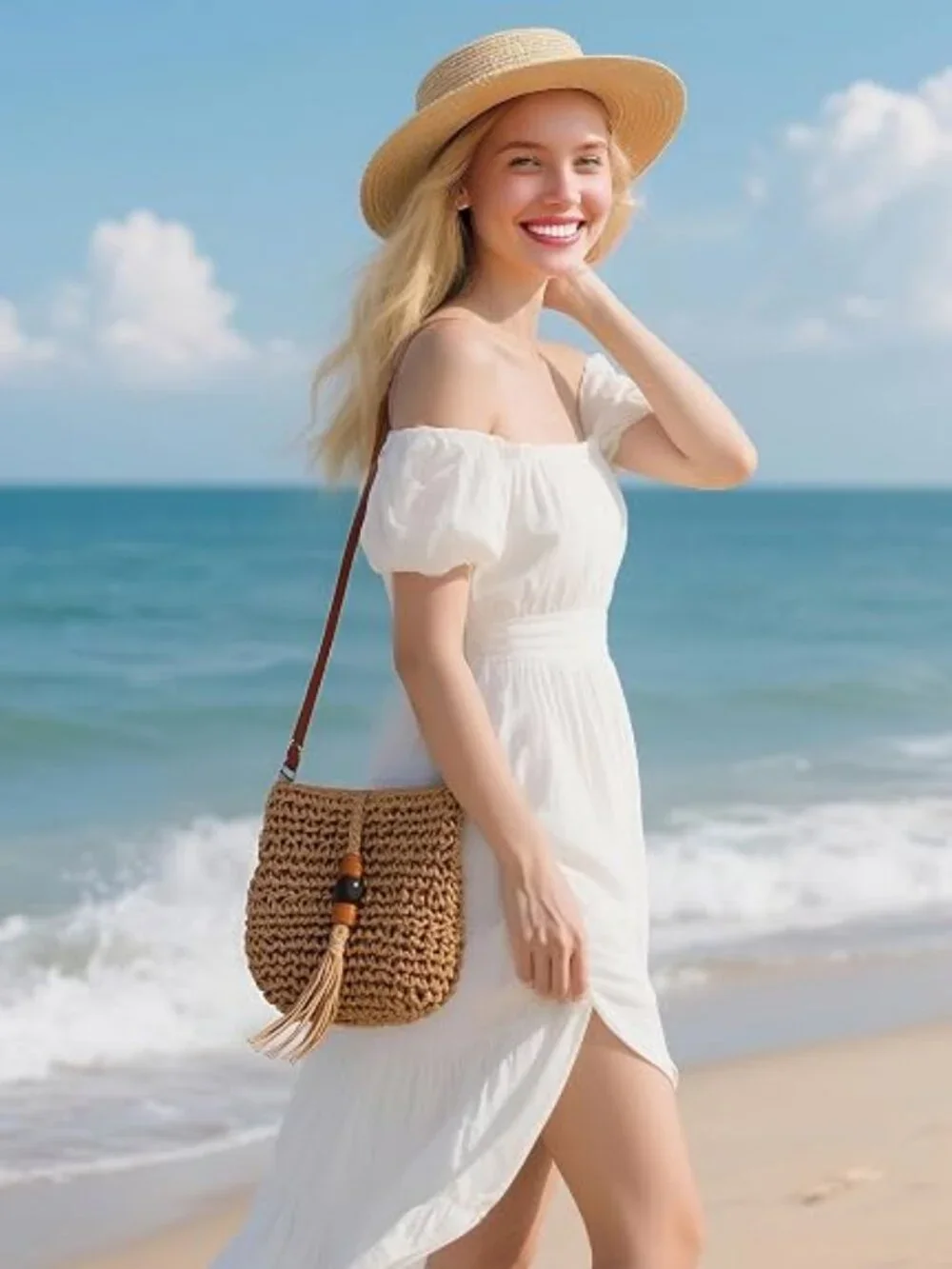 Small Straw Crossbody Bag Women Weave Rattan Shoulder Bag Beach Shoulder Purse w